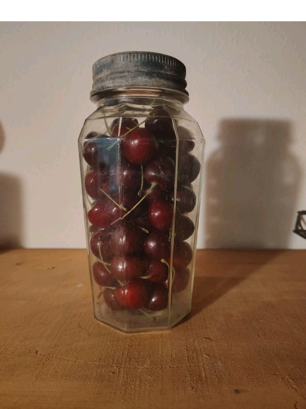 Vintage Clear Glass Hex Jar with Metal Lid